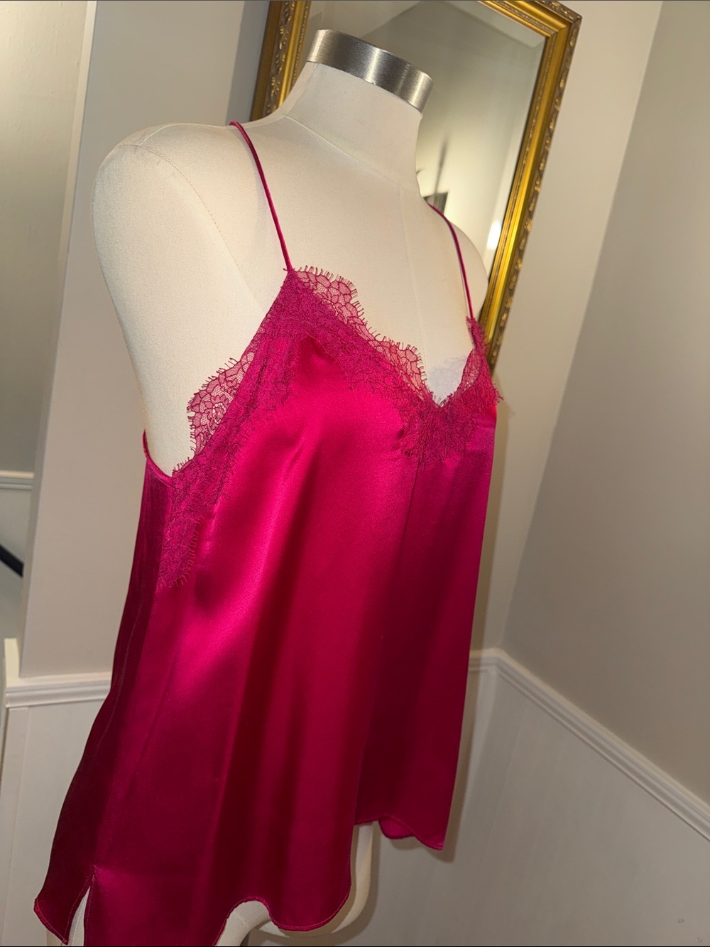 Cami NYC Satin Lace-Trim Camisole in Fuchsia. Size medium. EUC. - Picture 7 of 9